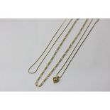 A 9ct gold neck chain 14.5g and two gilt neck chains