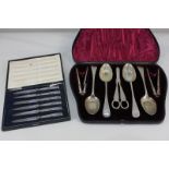 A cased set of six George V silver mounted dessert knives, maker William Yates Ltd, Sheffield, 1918,