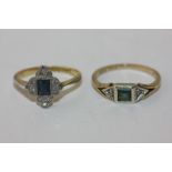 A sapphire and diamond ring; and an emerald and diamond ring