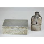 A Victorian silver and glass hip flask with integral cup, maker Thornhill & Co, London, 1878, (a/f