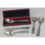 A Victorian silver Kings pattern teaspoon, maker George William Adams, London, 1847, another