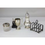 A modern silver sugar caster, baluster shape, maker W I Broadway and Co, Birmingham 1974, a George