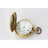 A Swiss 18ct gold hunter cased quarter repeating pocket watch with subsidiary seconds dial and
