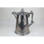 A Victorian patented silver plated flagon with cast grape and vine finial and scroll handle (a/f),