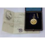 A lady's 18ct gold fob watch, the movement signed Ritchie & Sons, Edinburgh, in an engine turned