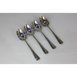 A set of four George V silver Old English pattern tablespoons with rattail bowls, maker David