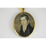 A late 18th/ early 19th century oval miniature portrait of a gentleman, in white necktie and black