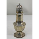 A George V silver sugar caster, maker William Adams Ltd, Birmingham, 1925, of octagonal form, on