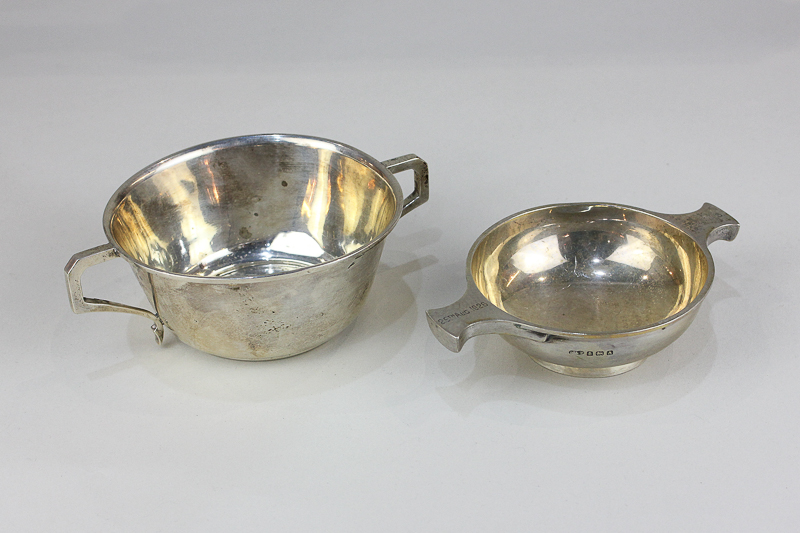 A George V small silver quaiche with engraved initials and date, maker Deakin & Francis Ltd,