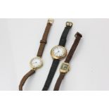 Three lady's 9ct gold wrist watches