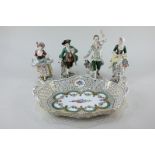 Two pairs of Sitzendorf porcelain figures of ladies and gentlemen, tallest 19cm, together with a