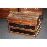 A seaman's metal mounted trunk with slatted domed top, by repute from HMS Nelson, 78cm