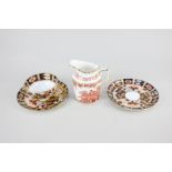 A pair of Davenport porcelain Imari pattern saucers with matching teacup, together with a Royal