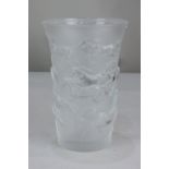 A Lalique frosted glass mustang vase depicting a herd of wild horses, Lalique Paris label to base,