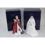 Two Royal Worcester porcelain figures of Queen Elizabeth II 'In Celebration of the Queen's 80th