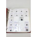 A folder containing an interesting collection of early silver and bronze world coinage to include