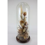 A Victorian dried flower diorama under glass dome, total height 48cm