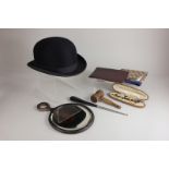 A small collection of gentleman 's ephemera to include a Lincoln Bennett bowler hat, cased pair of
