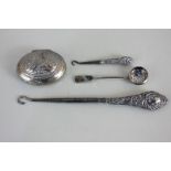 A Victorian silver sifter spoon marked Guernsey with stone inlay, maker Joseph Cook & Son,