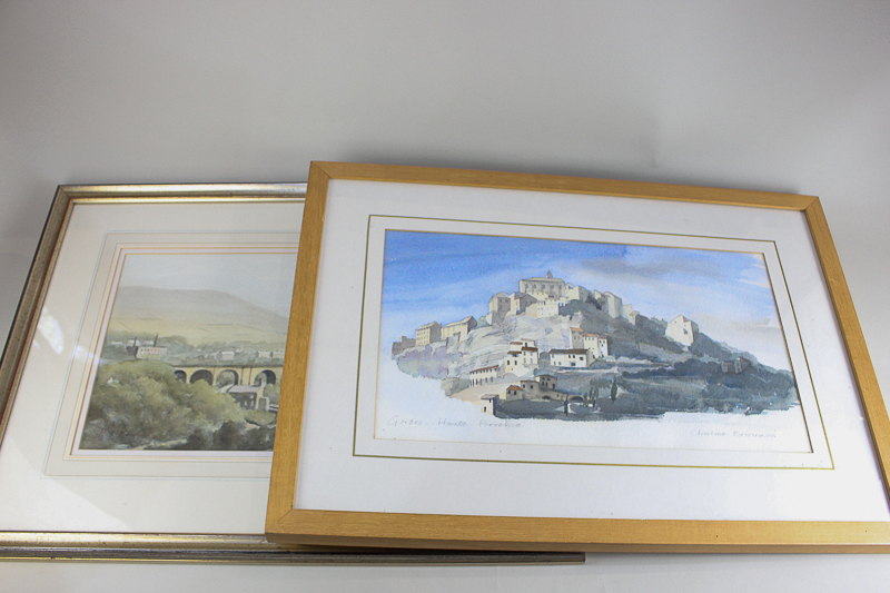 Christine Bowman, French view, Gordes-Haute, Provence, watercolour, signed and inscribed in