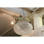 A cut glass and brass domed ceiling light shade, 27cm