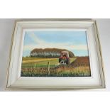 Dennis Robinson, local interest, tractor ploughing, possibly Stoke Clump, West Sussex, oil on