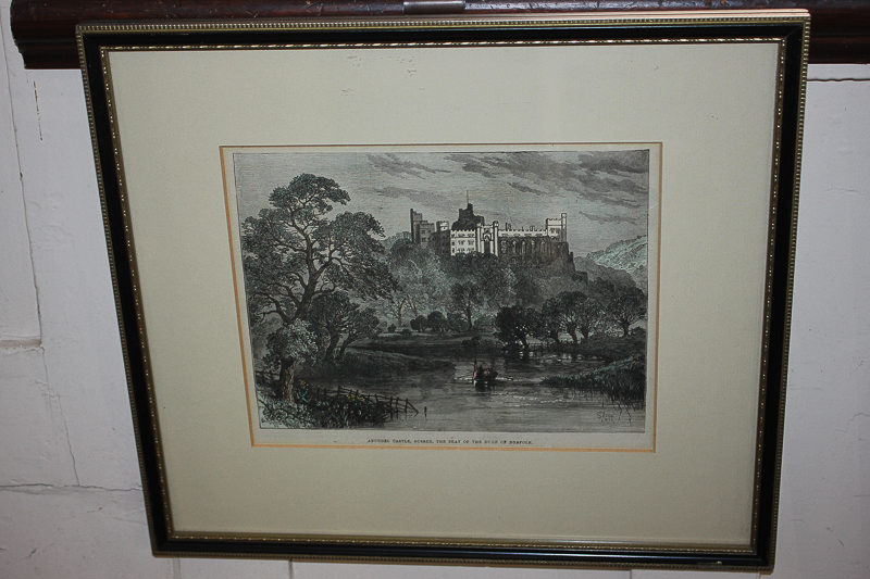 After Simon Read, local interest, colour engraving of Arundel Castle, boat on the River Arun