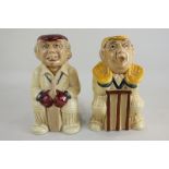 A pair of H J Wood comical Toby jugs depicting two cricketers, a batsman and a wicket keeper