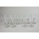 A collection of ten 19th century and later cordial glasses, some plain, some with faceted bowls,