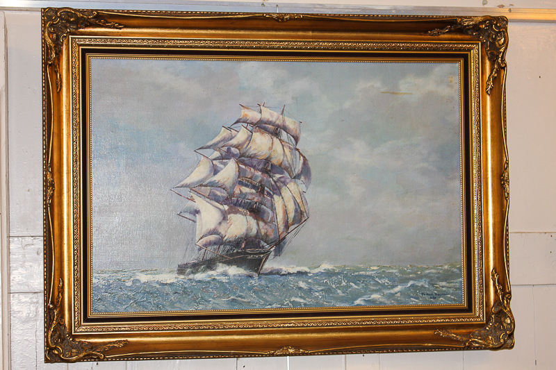 Michael Haywood, clipper in full sail, Sir Lancelot, oil on board, signed, paper labels verso,