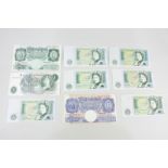 A collection of nine Bank of England one pound notes, blue and pink Peppiatt 1940-48 Emergency