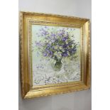 20th Century Russian school, floral still life of daisies and harebells in a jug, oil on canvas,