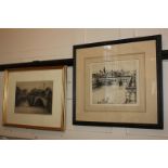 Hester Frood (1882-1971), view of Florence and Ponte Vecchio, etching, signed in pencil, 19cm by