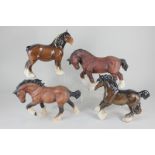 Two Beswick models of a large shire horse cantering, brown, matt, tallest 21cm, together with a