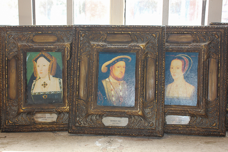 Seven colour prints depicting Henry VIII and his six wives, each ornately framed, 34cm by 29.5cm - Image 2 of 4