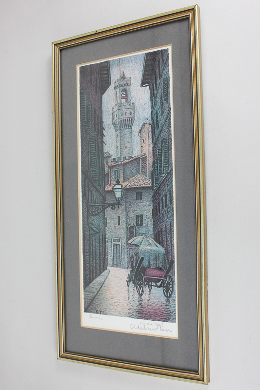 Alelindo Tassi, Italian street scene, 'Firenze via Dei Neru', colour print, inscribed and signed