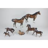 Six Beswick models of horses, comprising a 'quarter horse', brown gloss, 21cm, a 'swish tail horse',