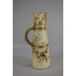 A Royal Worcester porcelain blush ivory jug/vase with hand painted floral design, initialled AR,