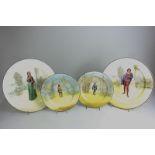 Four Royal Doulton Series Ware plates, two larger with Romeo and Juliet, 26cm, and two smaller,