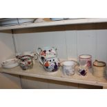 A collection of 19th century lustre ware including a saucer stating 'Ladies all I pray make free and