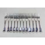 A set of six Victorian silver fiddle pattern forks, maker William Robert Smily, London 1844,