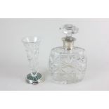 An Elizabeth II silver mounted cut glass decanter, maker S J Rose & Son, Birmingham 1987, together