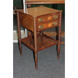 A 19th century walnut side table, possibly Scottish, with two banded drawers with brass drop handles