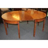 A mahogany D-end dining table with an extra leaf, on square chamfered legs, 173cm fully extended