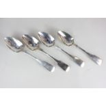 A set of four George IV silver tablespoons, fiddle pattern with engraved initial 'R', maker