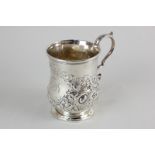 A 19th century American white metal christening mug, maker Ball, Black & Co, New York, with embossed