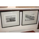 Two black and white engravings of London Bridge, both with A. W. John Simmons paper labels verso,