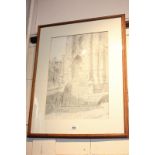 Oliver Horsley Gotch (20th century), charcoal sketch of cathedral steps, unsigned, inscribed