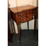 A 19th century banded walnut side table with shaped rectangular top and two drawers, on ring