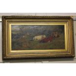 Attributed to Charles Collins, children with cattle in a bucolic landscape, oil on canvas, bearing